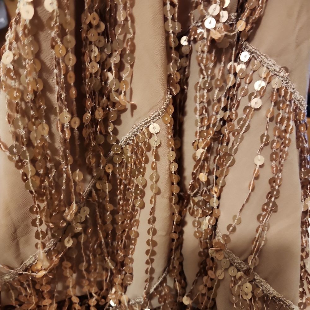 ❥City Chic Beige-Gold Sequin Top or Mocromini Dress Glam Cabaret XL/24 ❥ V Neck❥ - Picture 7 of 9